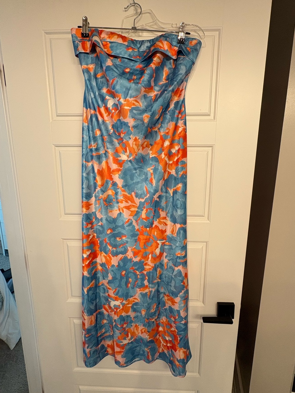 Hello Molly Strapless Floral Maxi Dress in Blue and Orange